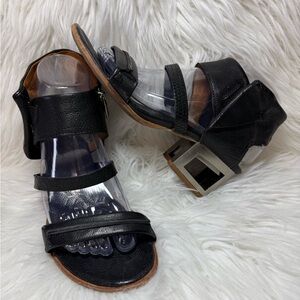 A.S 98 Sandals Women's Size 37 Black Leather Gladiator Heel Ankle Strap